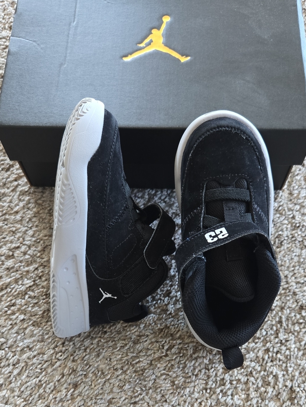 Jordan Kids Black and White Velcro High-Top Sneakers